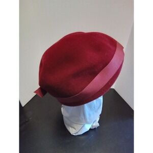 Vintage Merrimac Peachbloom Velour Burgundy Red Fur Felt Pillbox Hat Size 22